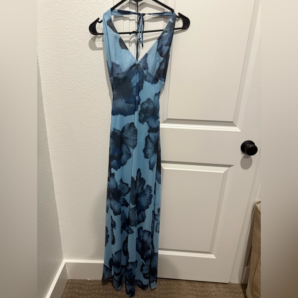 ZARA WOMAN SS25 HALTER PRINTED LONG DRESS BLUES | 3324/309 SIZE XS